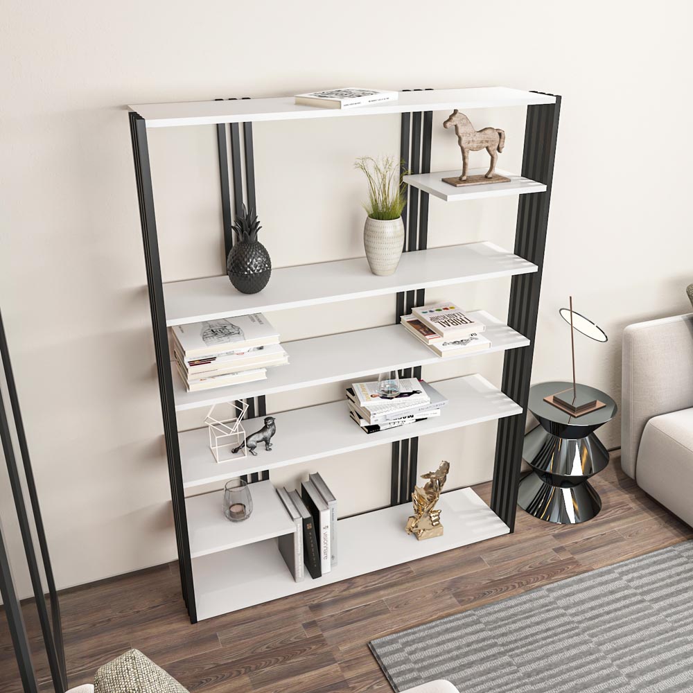 Decorotika Jeni 6 Shelf White and Black Bookcase Image 4