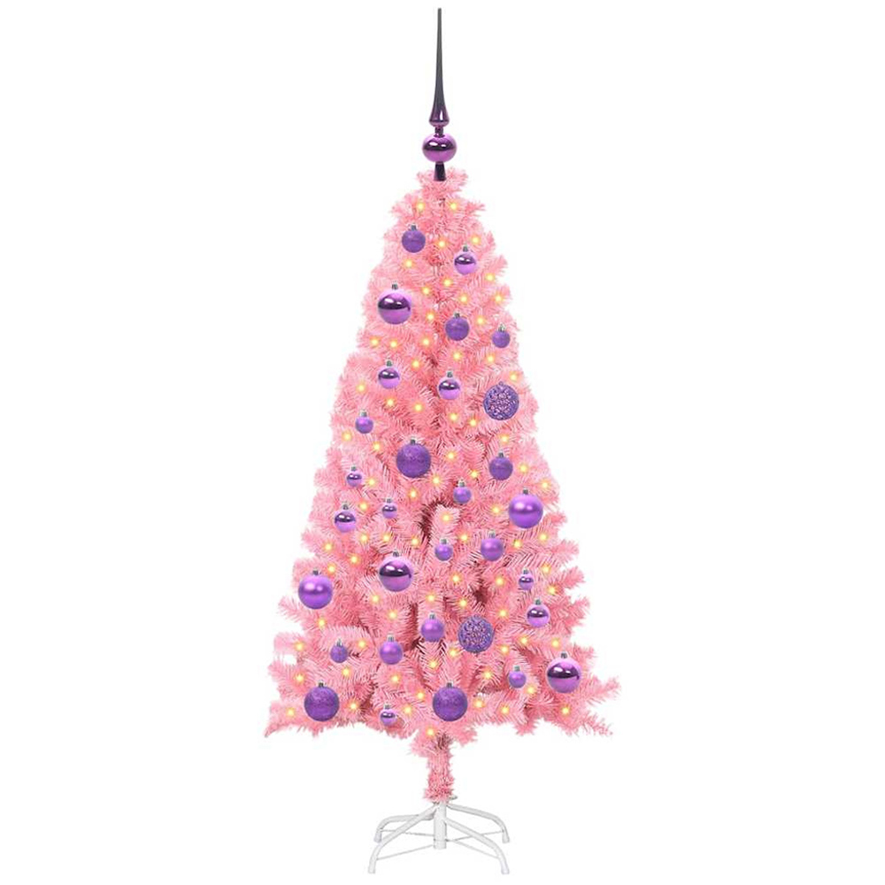 vidaXL Pre-Lit Lilac Bauble Pink Artificial Christmas Tree 5ft Image 1