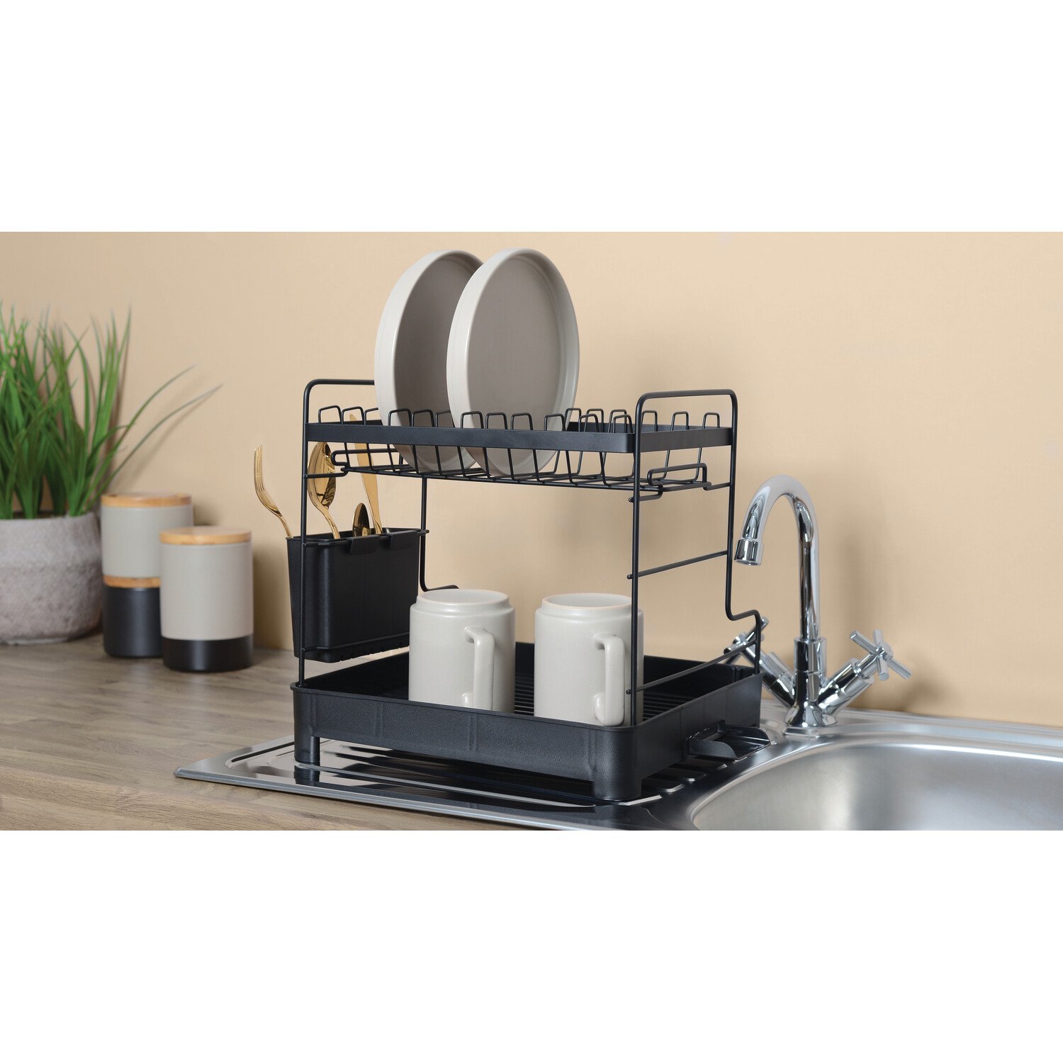 2 Tier Premium Dish Drainer - Black Image 6