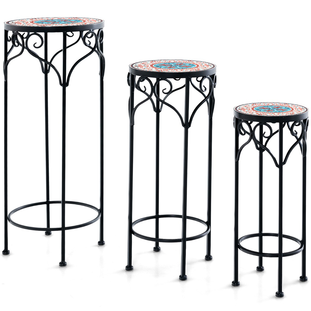 Costway Metal Plant Stand with Ceramic Top Set of 3 Image 1