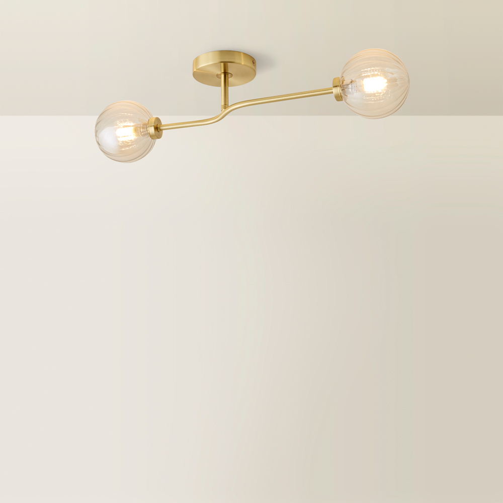 ValueLights Chessy Ribbed Glass Globe Gold Bar LED Ceiling Light Image 5