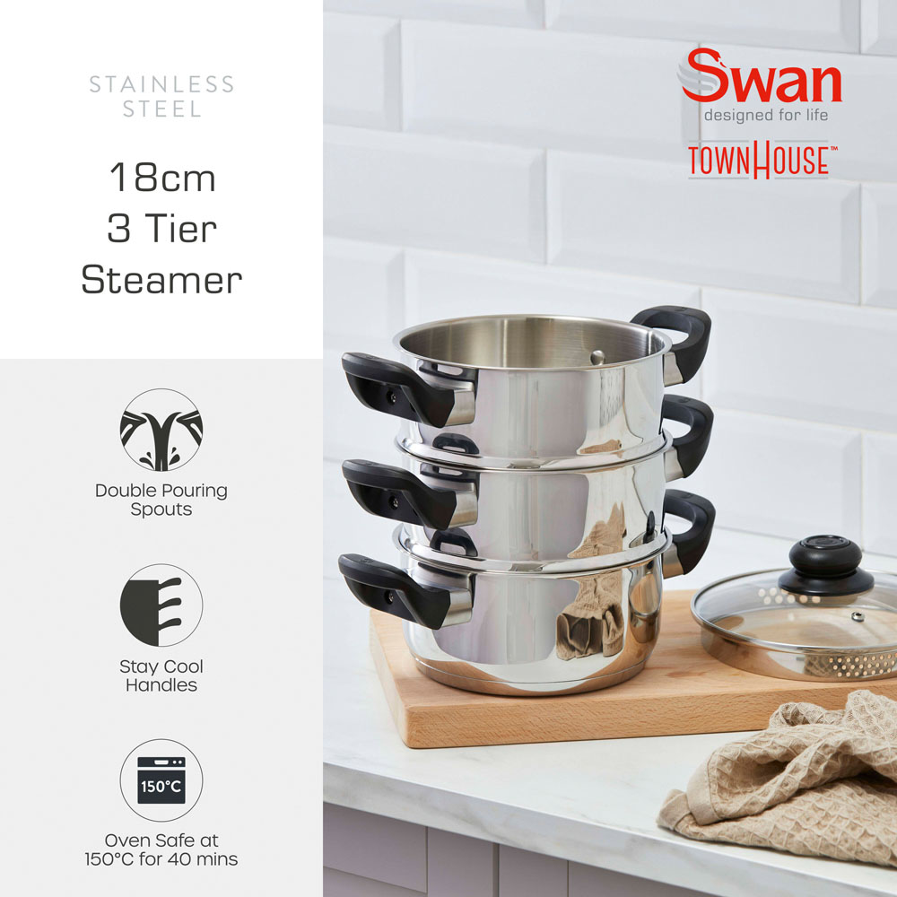 Swan Townhouse 3 Tier Stainless Steel Steamer Image 2
