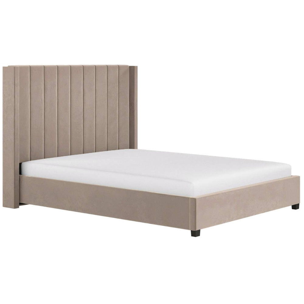 Flair Tiggy King Size Beige Velvet Ottoman Bed with Winged Headboard Image 2