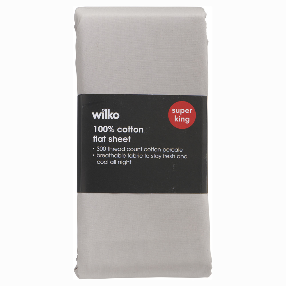 Wilko Best Super King Porpoise 300 Thread Count Percale Flat Sheet Image 2