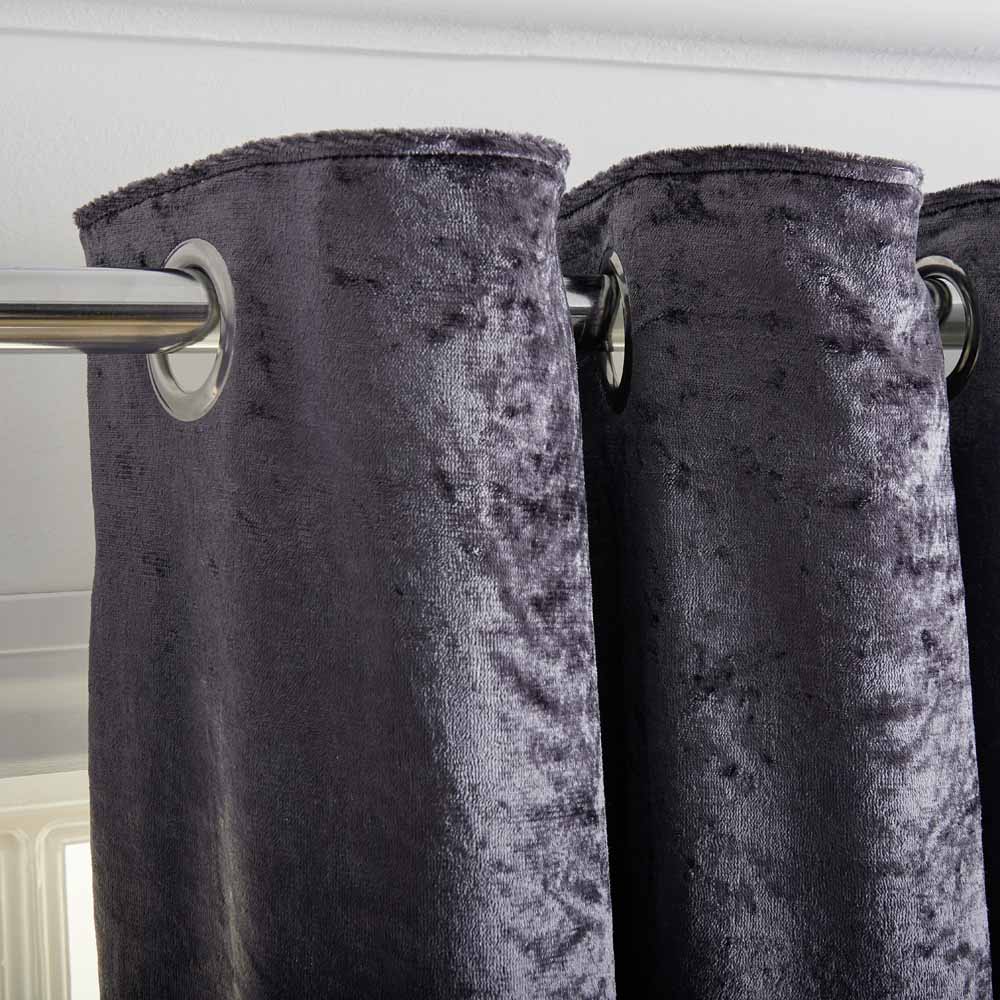 Wilko Charcoal Crushed Velvet Effect Lined Eyelet Curtains 167 W x 183cm D Image 3