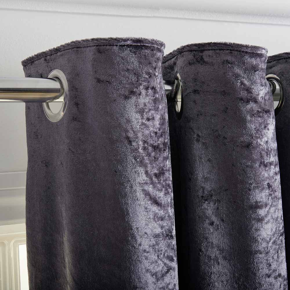 Wilko Charcoal Crushed Velvet Effect Lined Eyelet Curtains 167 W x