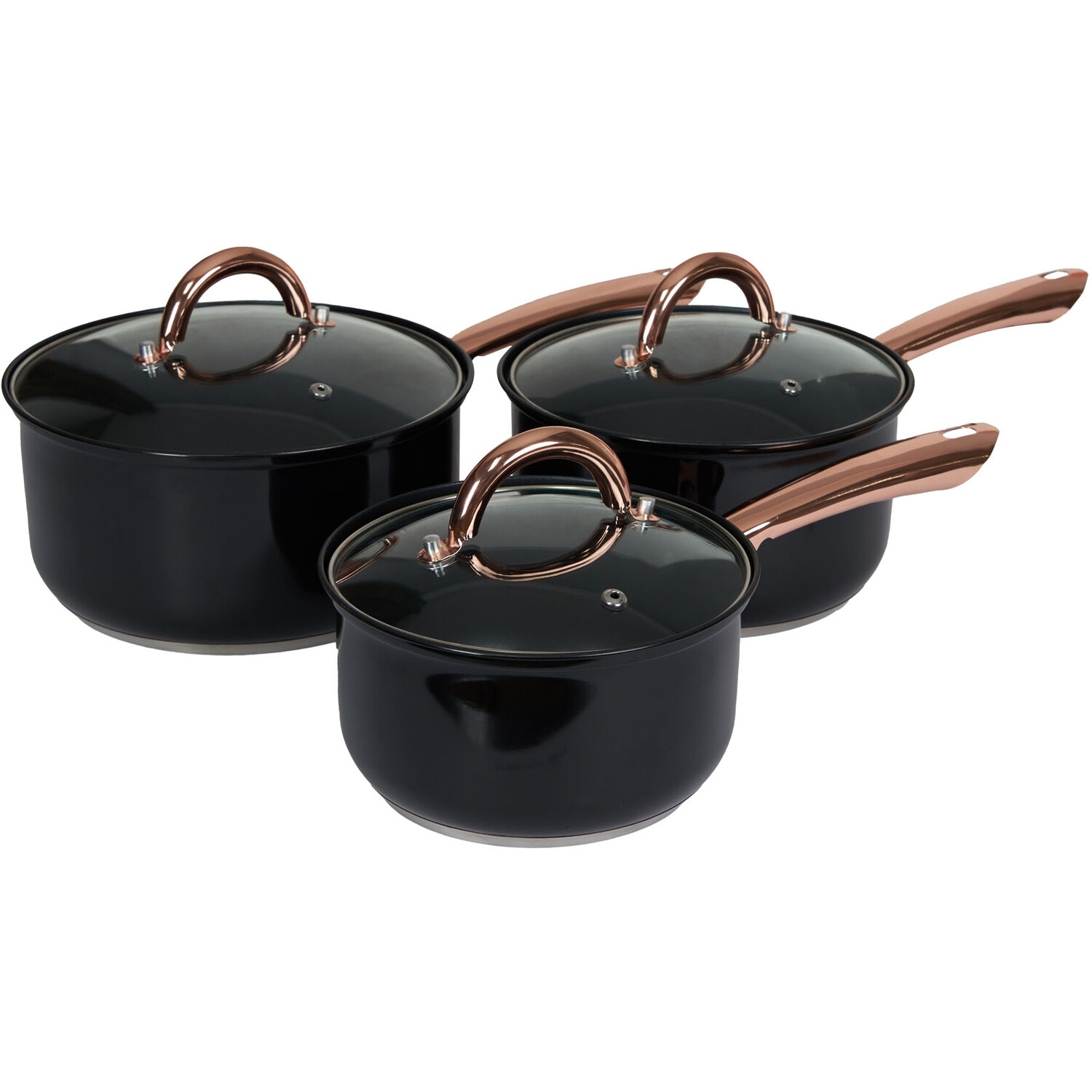 Brooklyn Black and Rose Gold Stainless Steel NonStick Saucepan Set of 3 Wilko