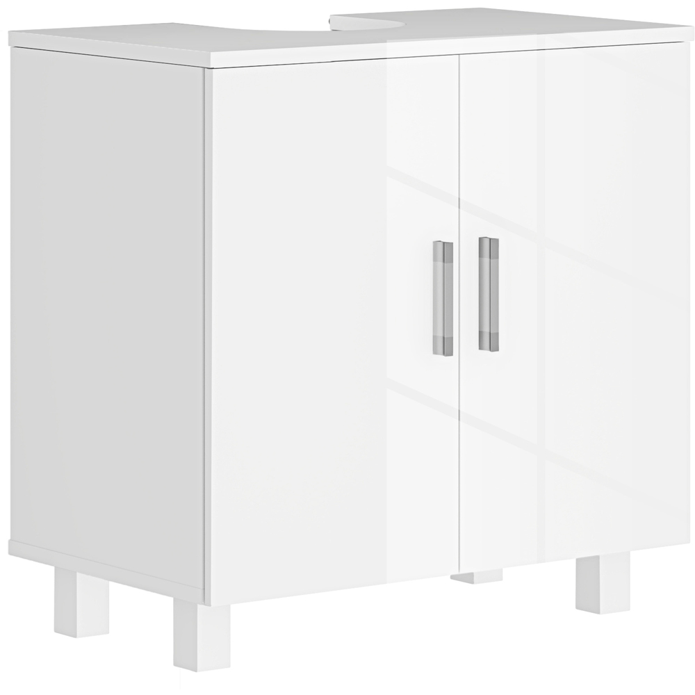 Portland 2 Door White High Gloss Freestanding Bathroom Under-Sink Cabinet Image 2