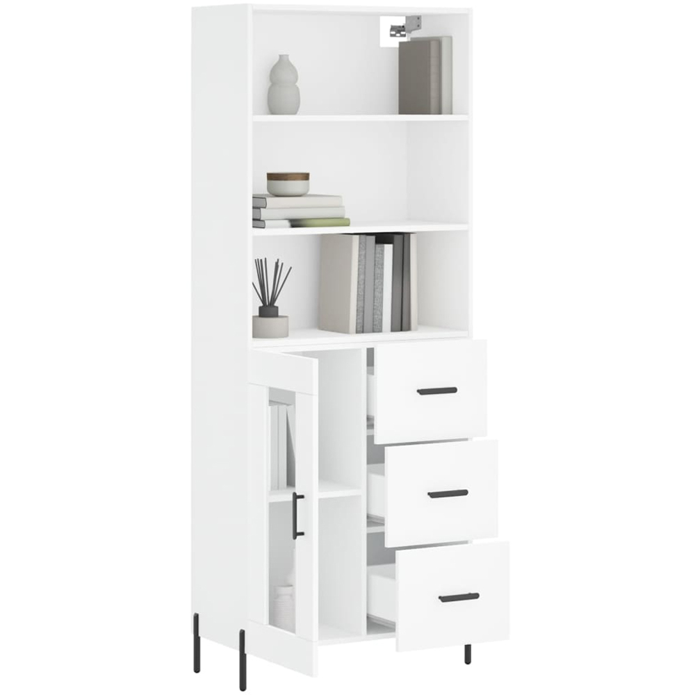 vidaXL Single Glass Door 3 Drawer 3 Shelf White Highboard Image 3