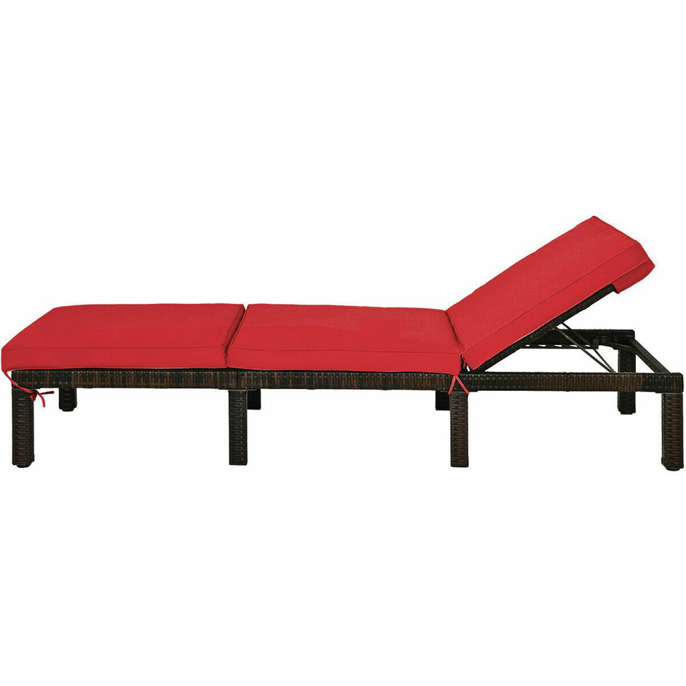 Costway Red Rattan Sun Lounger with Adjustable Backrest Image 3