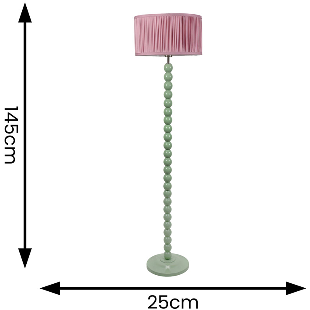 ValueLights Bobbins Ruched Pleated Blush Pink Drum Shade Sage Green LED Floor Lamp Image 6