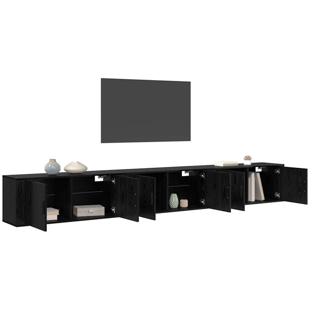 vidaXL 2 Door Black Oak Wooden Wall-Mounted TV Cabinet Set of 3 Image 2