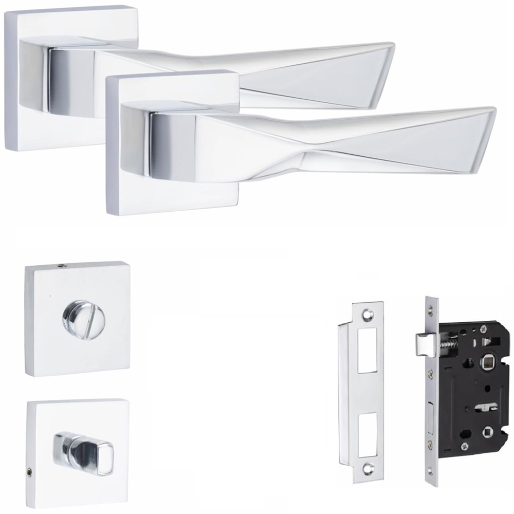 Golden Grace Polished Chrome Aura Bathroom Door Handle Set Image 1