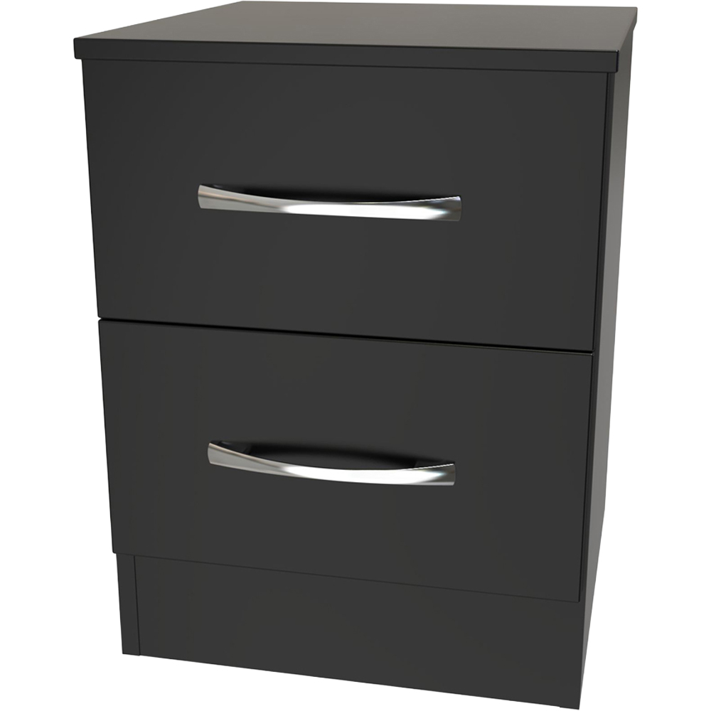 Crowndale Avon 2 Drawer Black Matt Compact Bedside Cabinet Ready Assembled Image 4