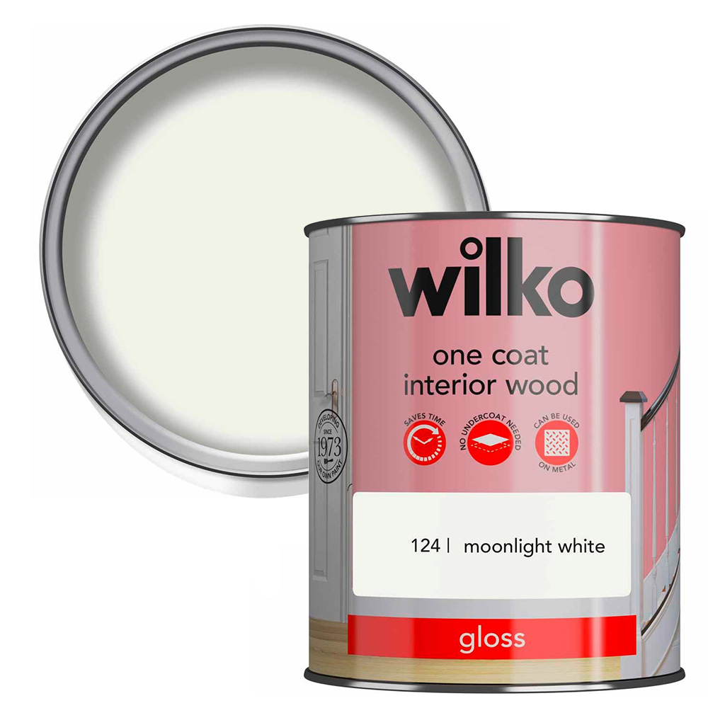 Wilko One Coat Interior Wood Moonlight White Gloss Paint 750ml Image 1