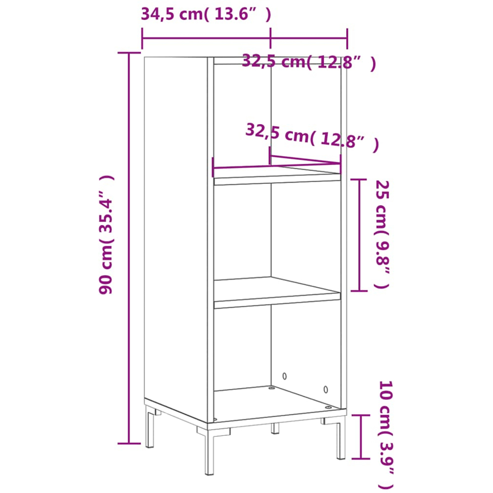 vidaXL 3 Shelf Smoked Oak Narrow Sideboard Image 9