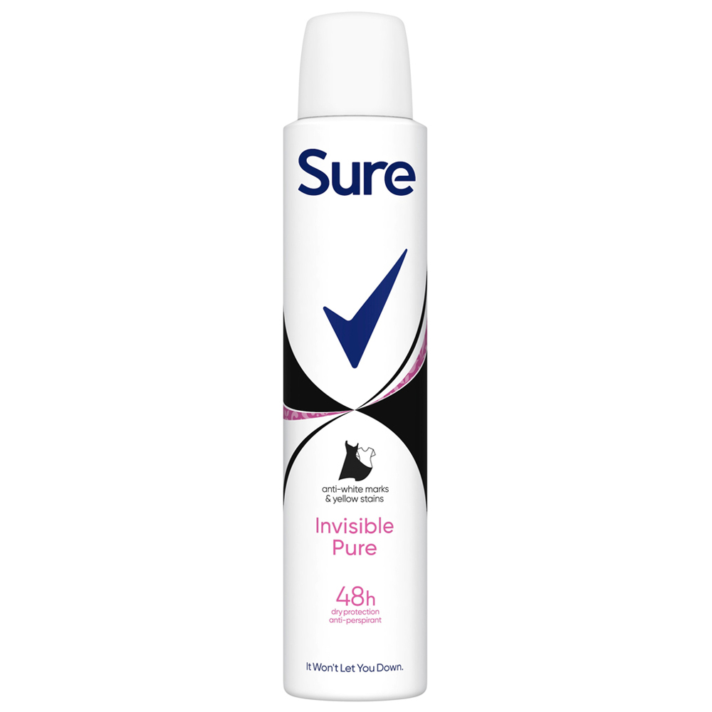 Sure Invisible Pure AntiPerspirant Aerosol 200ml Wilko