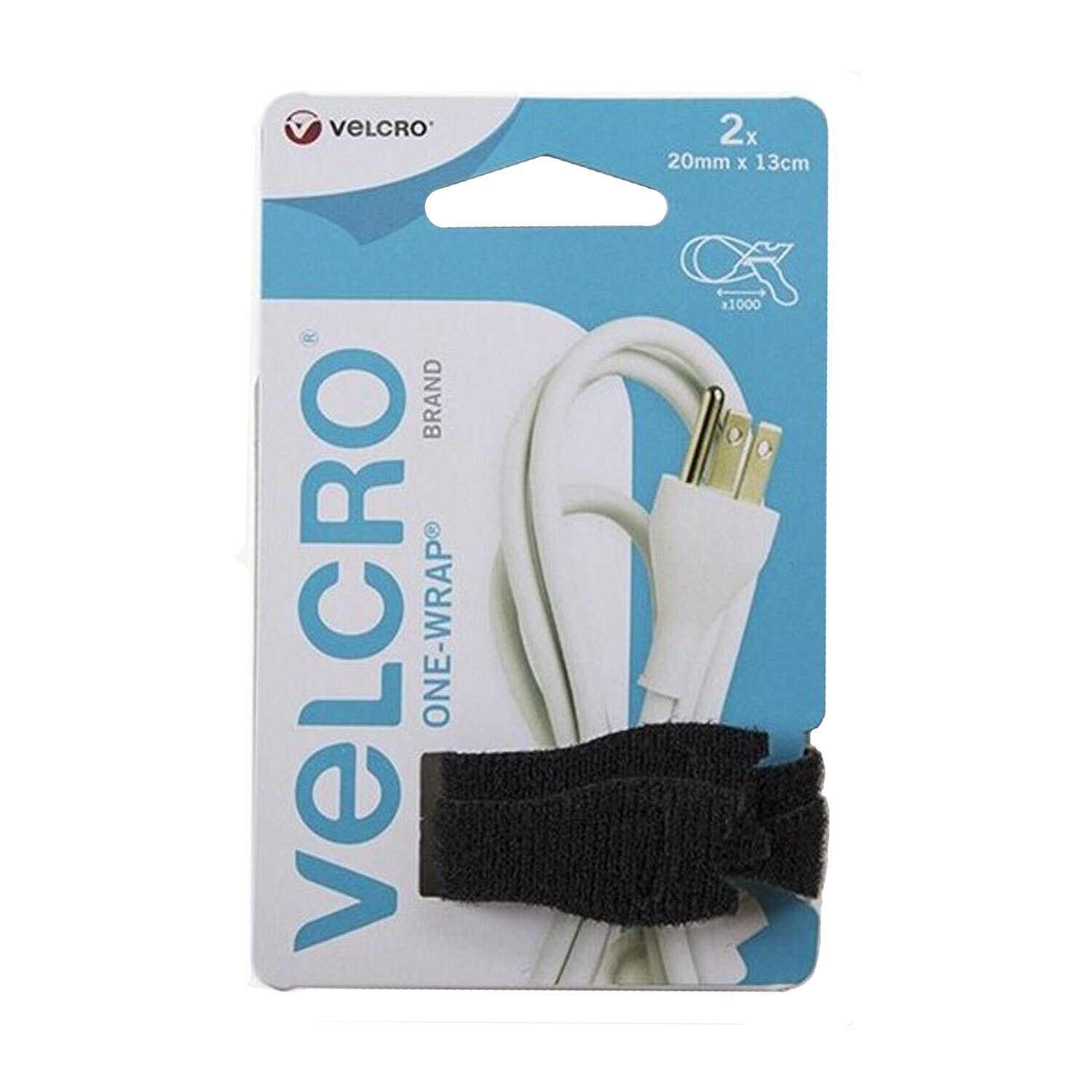 Velcro One Wrap Black 20mm x 13cm Hook and Loop 2 Pack Image