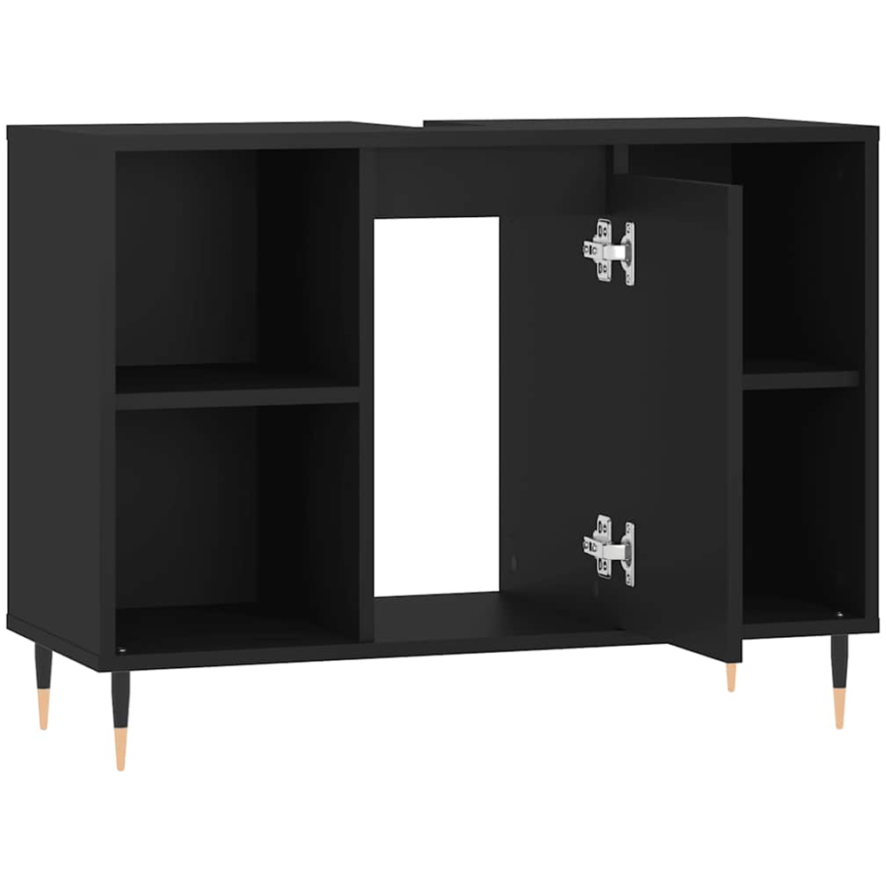 vidaXL Single Door 4 Shelf Black Wood Bathroom Cabinet Image 5