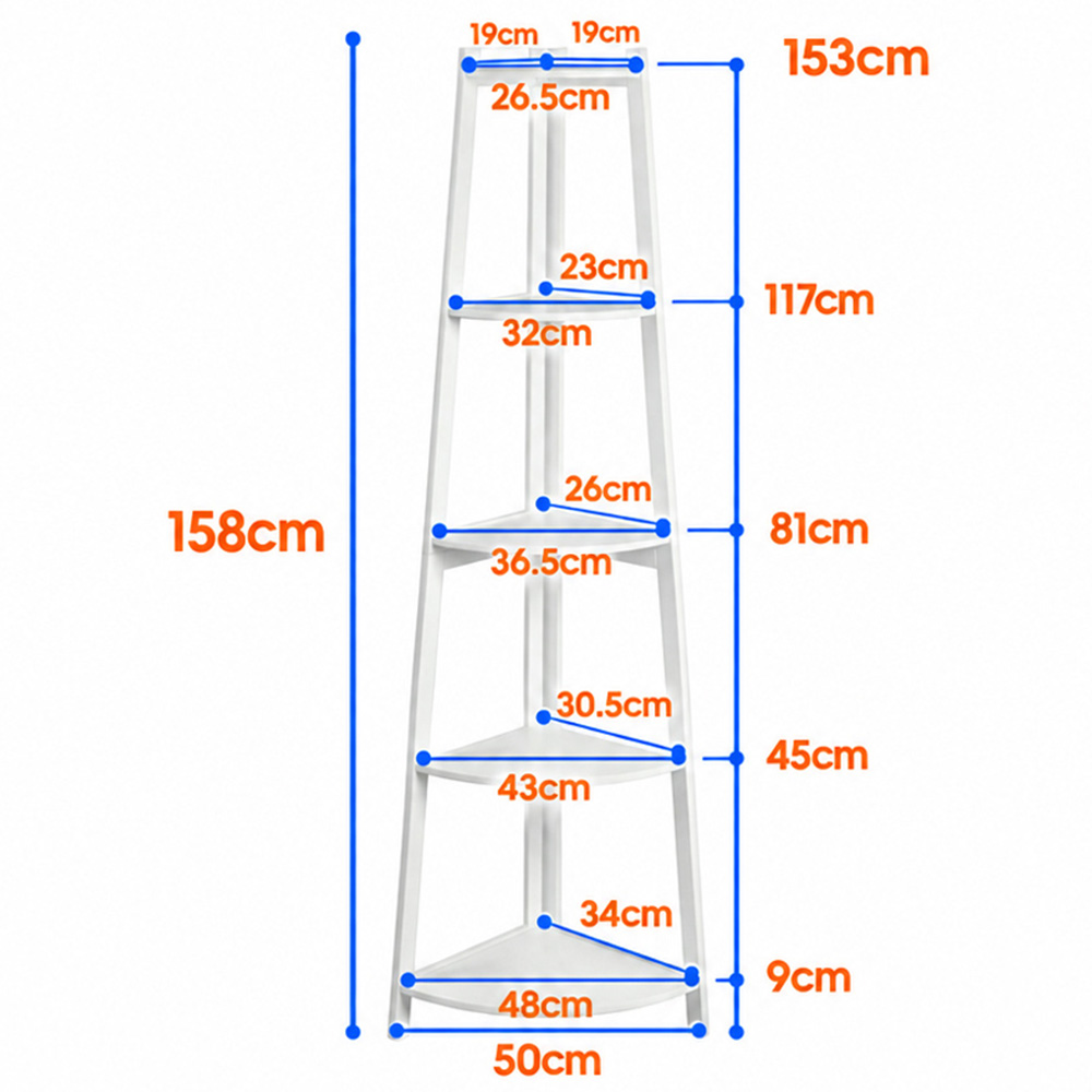 Modcraft 5-Tier White Ladder Corner Bookshelf Image 6