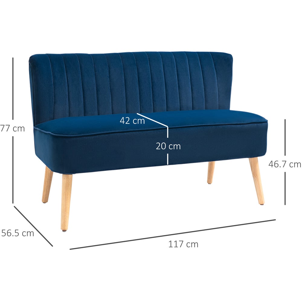 Portland 2 Seater Blue Velvet Dining Sofa Bench Image 7