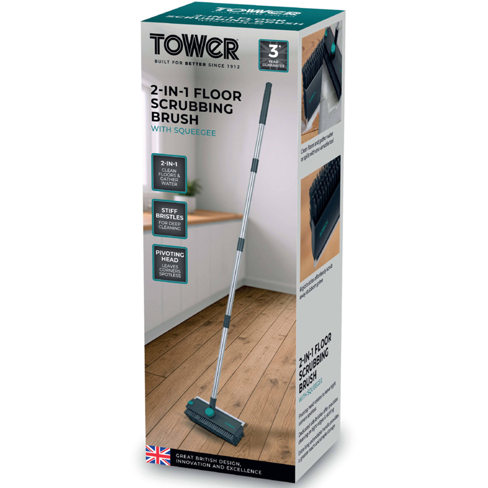 Tower 2-in-1 Teal Floor Scrubbing Brush with Squeegee Image 2