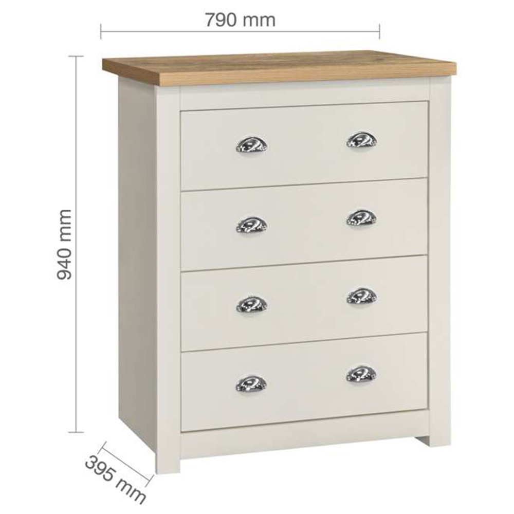 Highgate 4 Drawer Cream and Oak Chest of Drawers Image 7