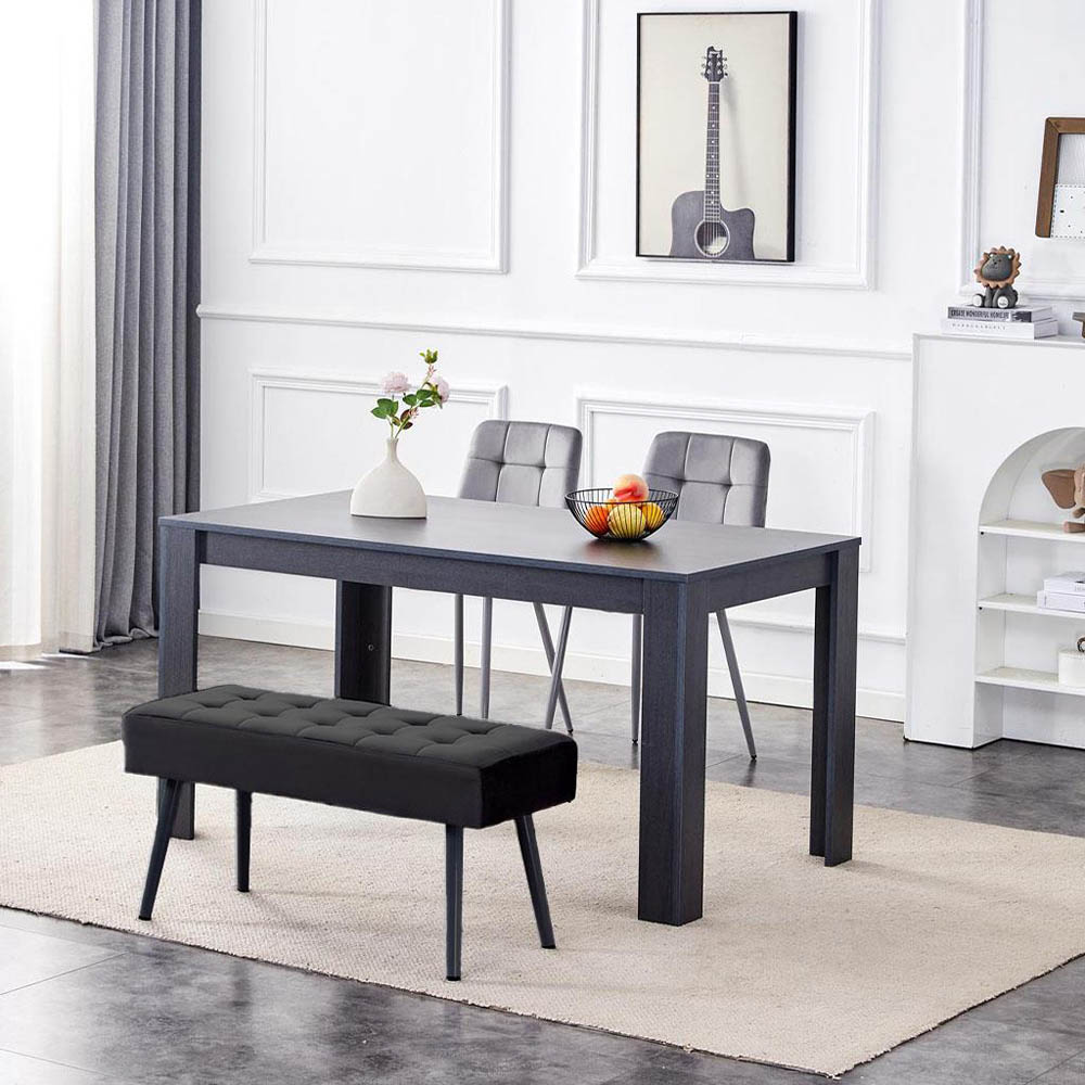 Portland 4 Seater Velvet Dining Set with Bench Grey and Black Image 5