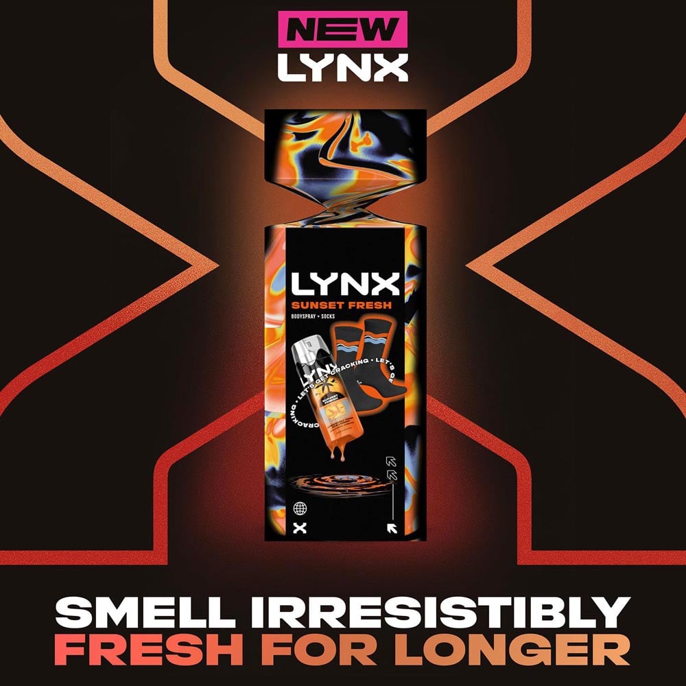 Lynx Sunset Fresh Citrus Scent Body Spray and Socks Cracker Gift Set 4 Pack Image 6