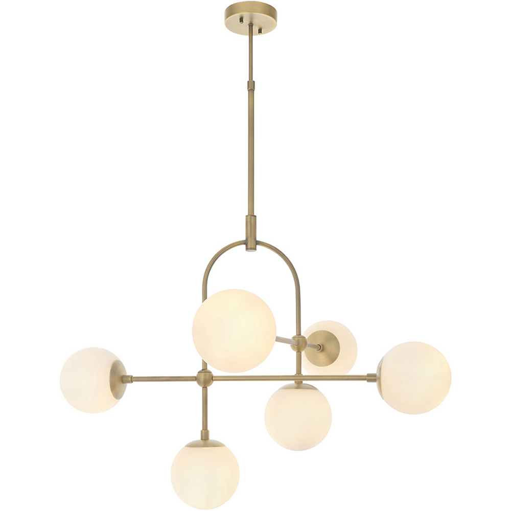 Merano Cosenza Antique Brass and Opal Glass 6 Light Ceiling Semi Flush Image 3