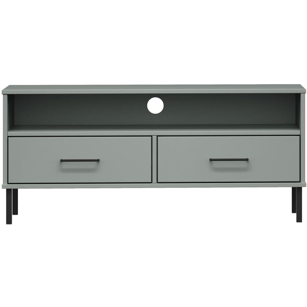 vidaXL Single Shelf 2 Drawer Grey Solid Pine Wood TV Cabinet Image 4