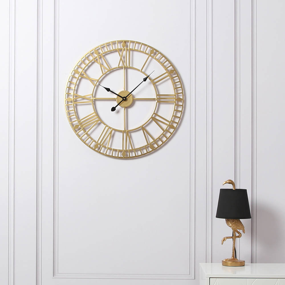 EOS Gold Skeleton Wall Clock with Roman Numerals 60cm Image 2