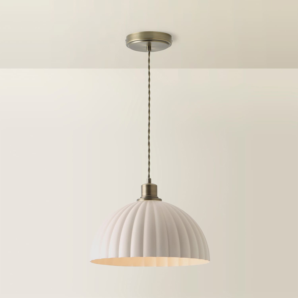 ValueLights Bourton Cream Ribbed Dome Shade Brushed Gold Ceiling Light with Bulb Image 5