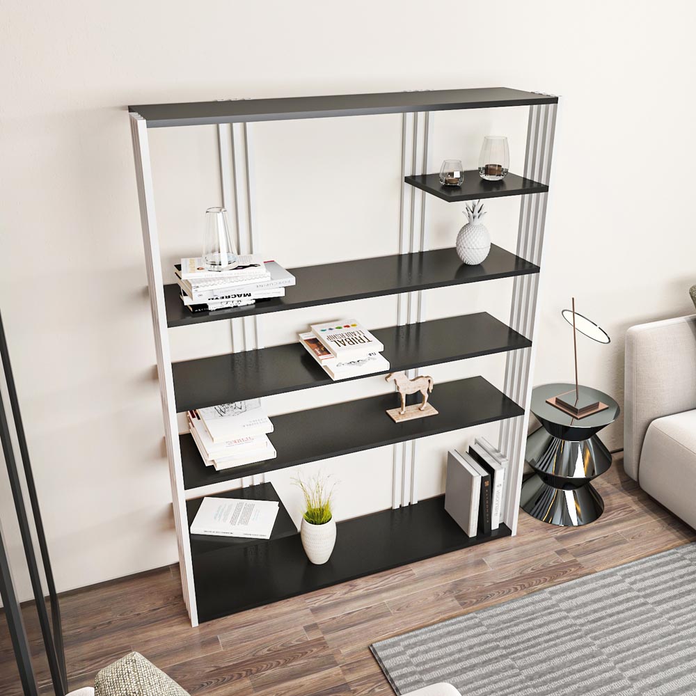 Decorotika Jeni 6 Shelf Anthracite and White Bookcase Image 3