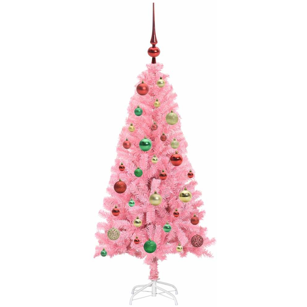 vidaXL Pre-Lit Multicolour Bauble Pink Artificial Christmas Tree 5ft Image 2