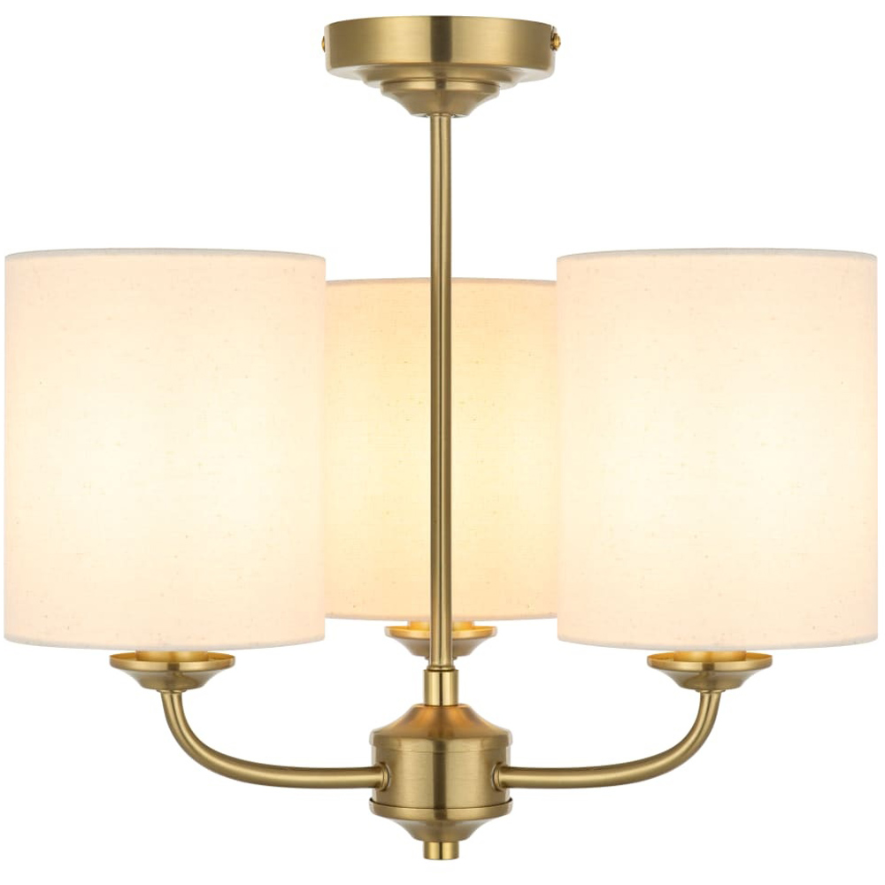 Cosylyte Winston 3 Light Classic Faux Linen Drum Shade Brass Ceiling Light Image 3