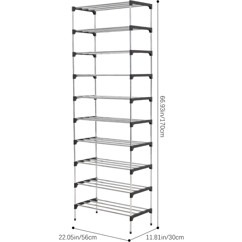 H&O Direct 10 Shelf Silver Metal Shoe Rack Image 6