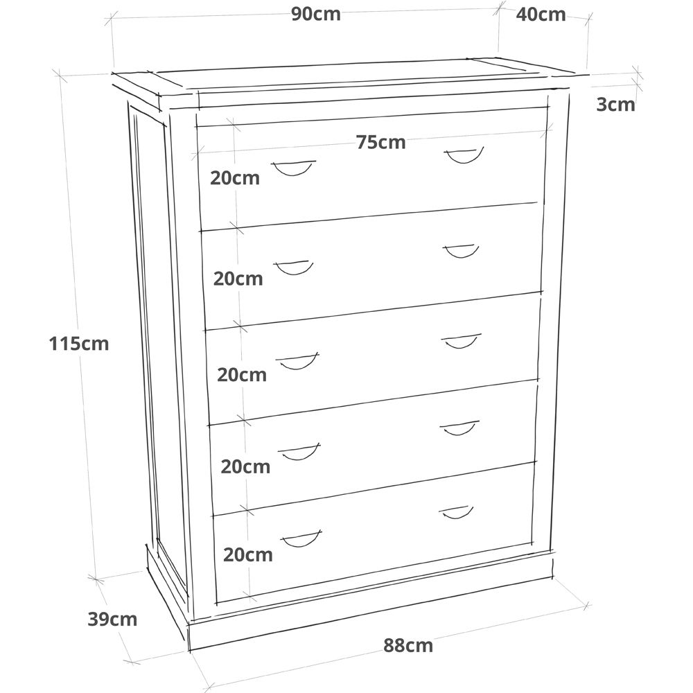 Cabinet Bits Tropea 5 Drawer White Chrome Cup Handle Chest of Drawers Image 9