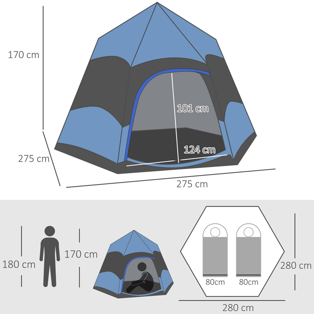 Outsunny 4 Person Hexagon Pop-Up Camping Tent Blue Image 7