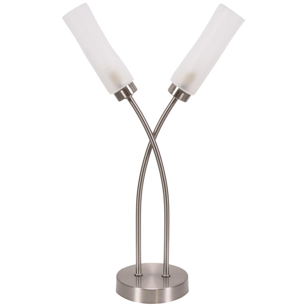 ValueLights Maya 2 Way Brushed Chrome Curved Crossover Reed Shaded LED Table Lamp Image 1