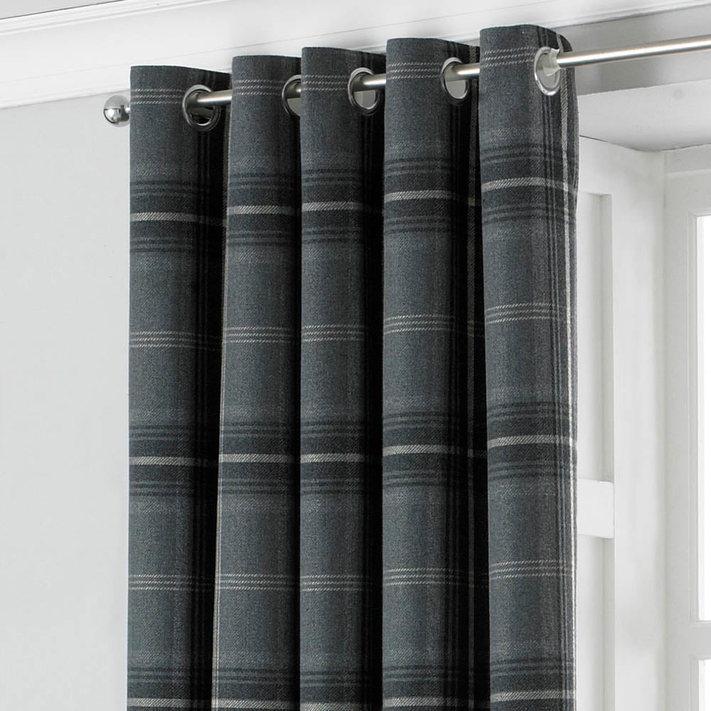 Paoletti Aviemore Grey Tartan Check Eyelet Curtain 168 x 183cm Image 2