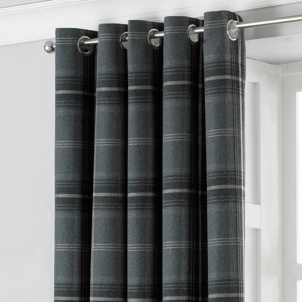 Paoletti Aviemore Grey Tartan Check Eyelet Curtain 168 x 137cm Image 2