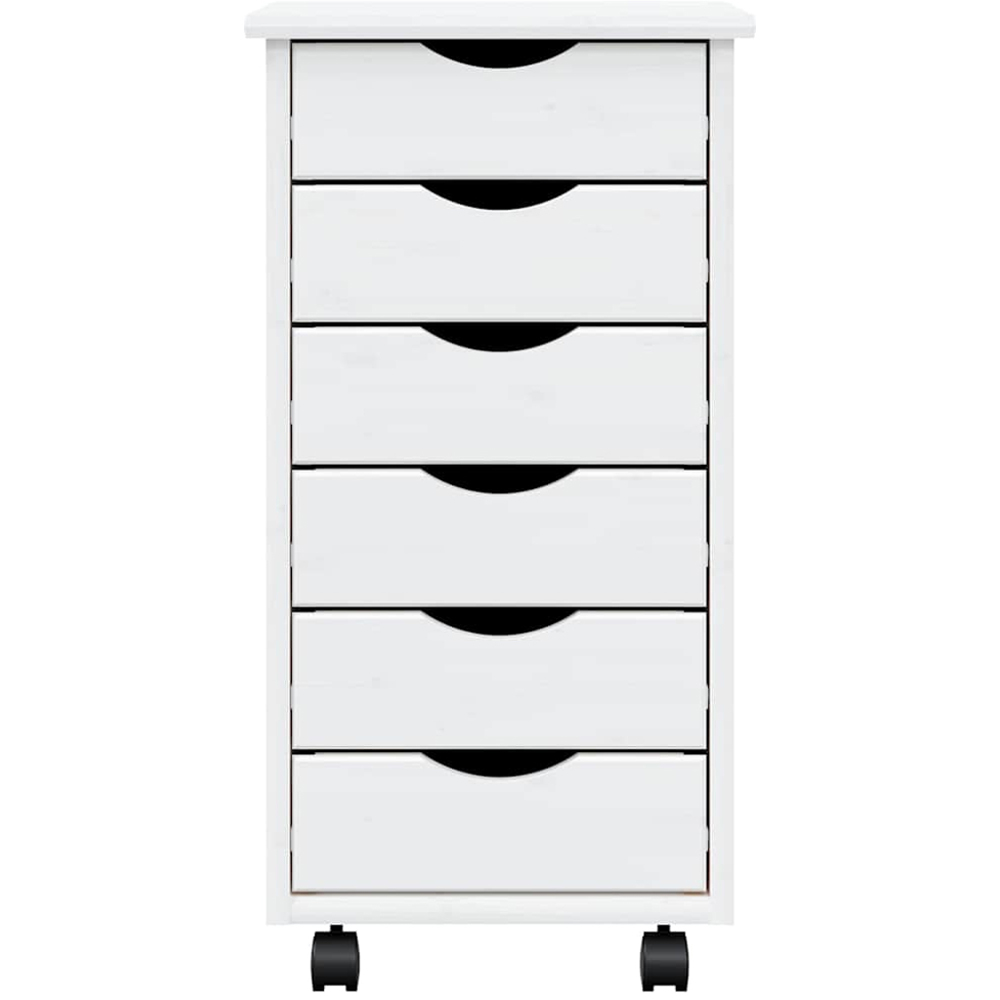vidaXL Moss 6 Drawer White Solid Pine Wood Rolling Cabinet Image 4