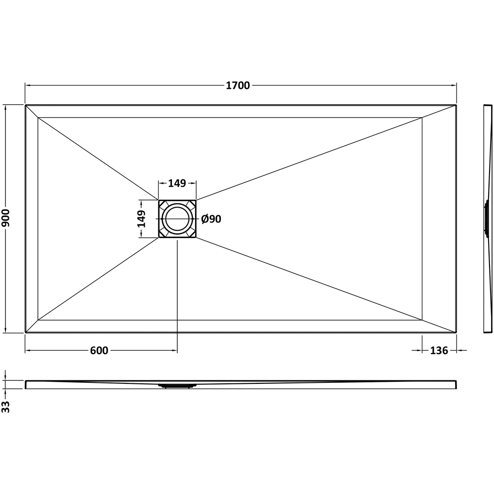 nuie Slate White Rectangular Shower Tray 1700 x 900mm Image 2