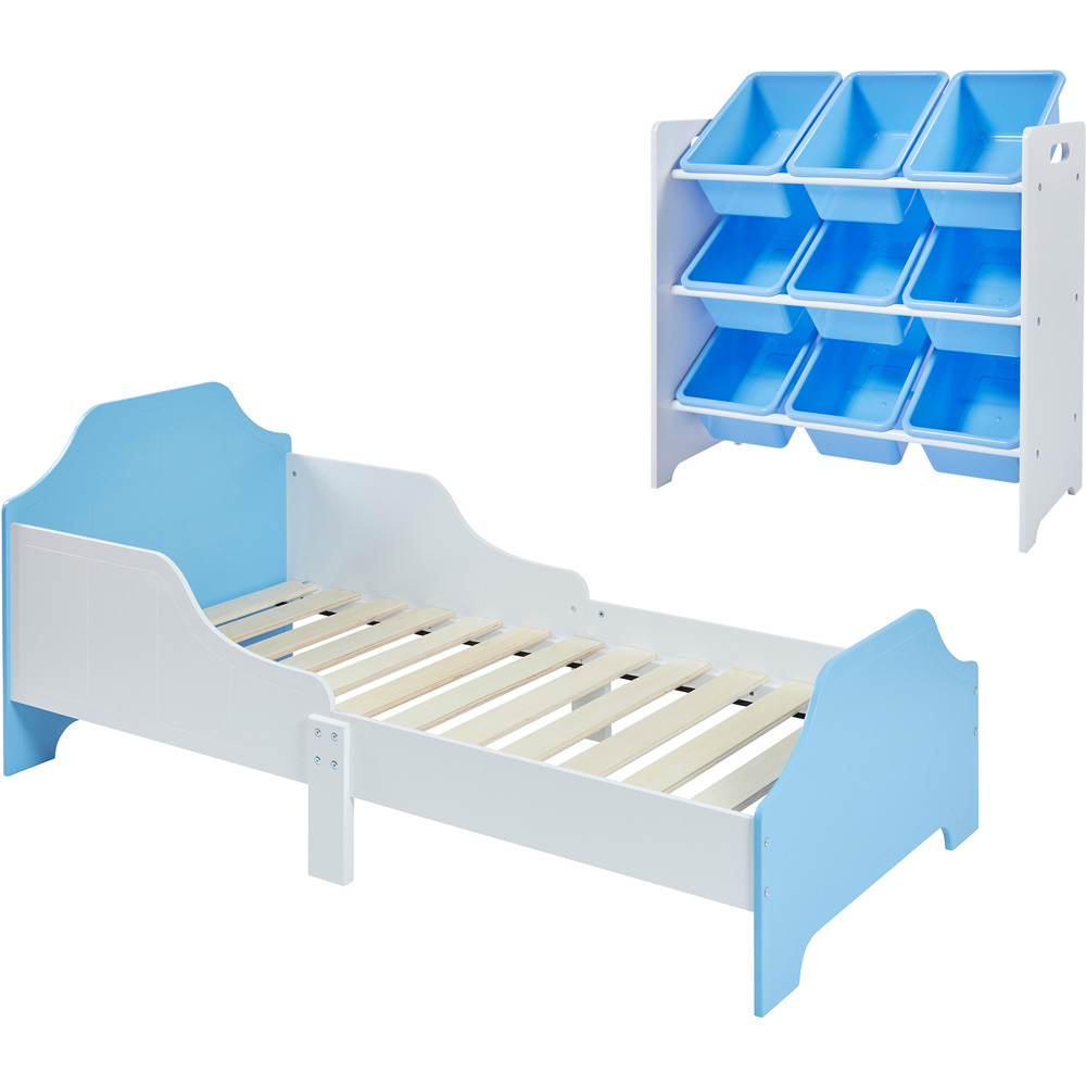 Liberty House Toys White and Blue Toddler Bed and Storage Unit Image 2
