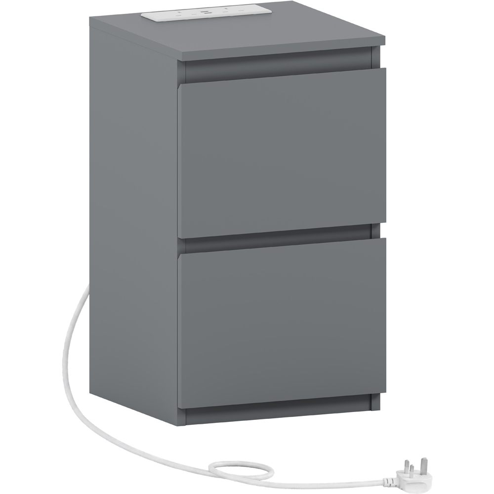 VIDA DESIGNS Denver 2 Drawer Grey Bedside Chest with Power Outlet Image 2