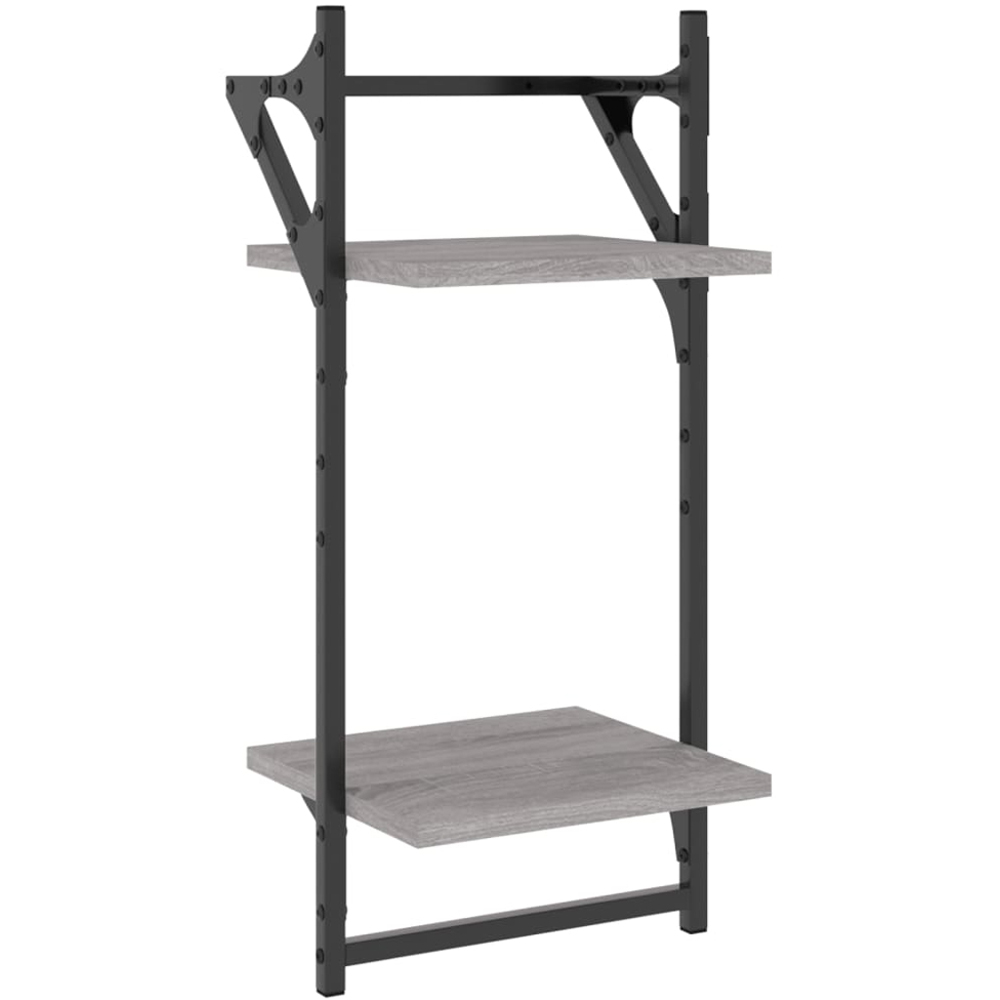 vidaXL 2-Tier Grey Sonoma Wall Shelf with Bars Set of 2 Image 1