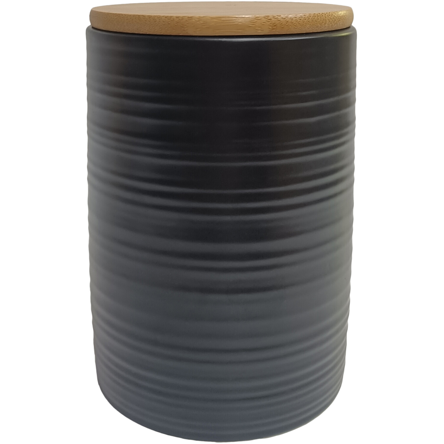Ribbed Canister with Wood Lid - Black Image 4