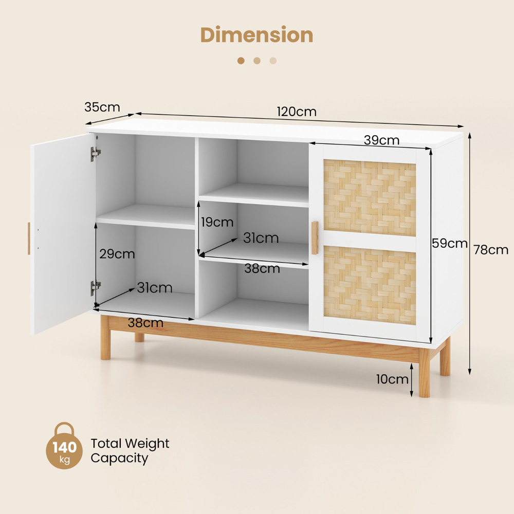 Costway 2 Door 3 Shelf White Sideboard Image 9