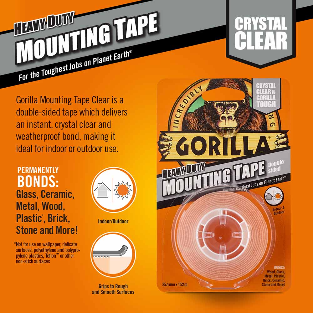 Gorilla 1.52m x 25.4mm Heavy Duty Mounting Tape Image 2